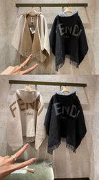 FF PONCHO 160 CM IN BEIGE CASHMERE AND WOOL