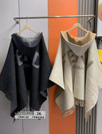 FFPONCHO 160 CM IN BLACK CASHMERE AND WOOL