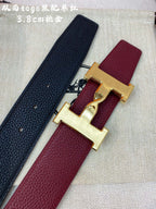 HM H BELT BUCKLE & REVERSIBLE WINE RED AND BLACK STRAP 38MM GOLD HARDWARE