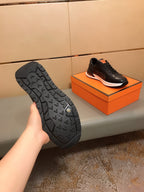 LV SNEAKERS IN BLACK CALFSKIN AND BRANDED PRINTED FABRIC