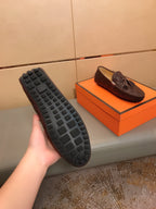 LV LOAFERS RUSSET BROWN DAMIER CALFSKIN WITH TASSEL