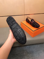 HM Men's Korean Loafer Black Burgundy Embossed