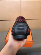 HM Men's Korean Loafer Black Burgundy Embossed