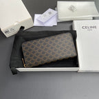 TRIOMPHE Large Zipped Wallet Black Canvas & Cowhide