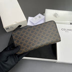 TRIOMPHE Large Zipped Wallet Black Canvas & Cowhide