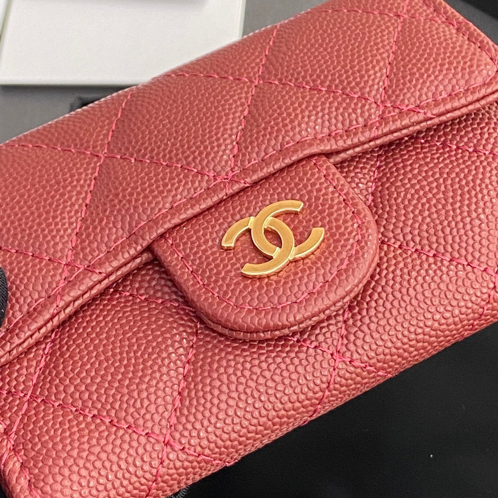 CC Zipper Flap Card Holder Red Caviar GHW 234655