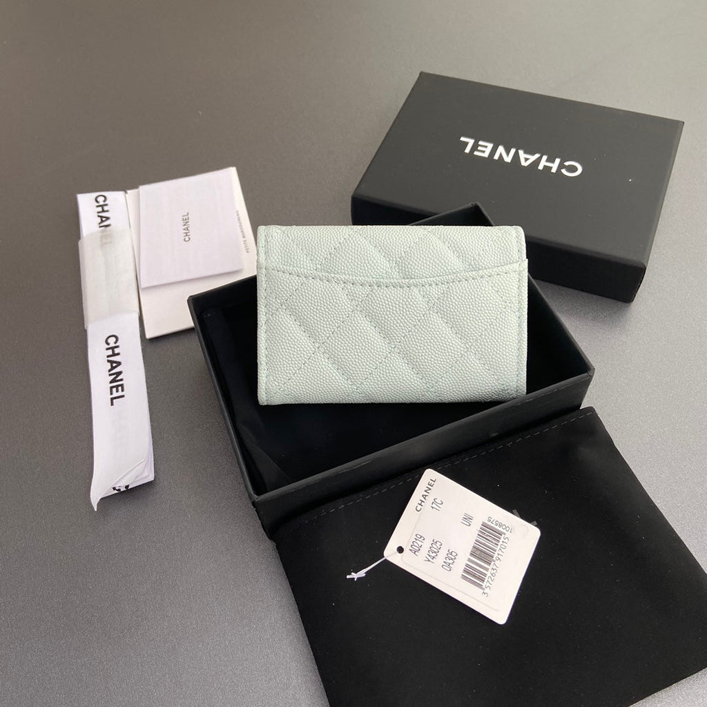 CC Zipper Flap Card Holder Light Blue Caviar GHW 234657