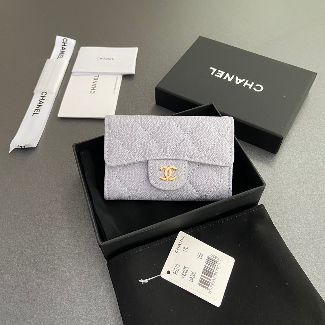 CC Zipper Flap Card Holder Light Purple Caviar GHW 234665