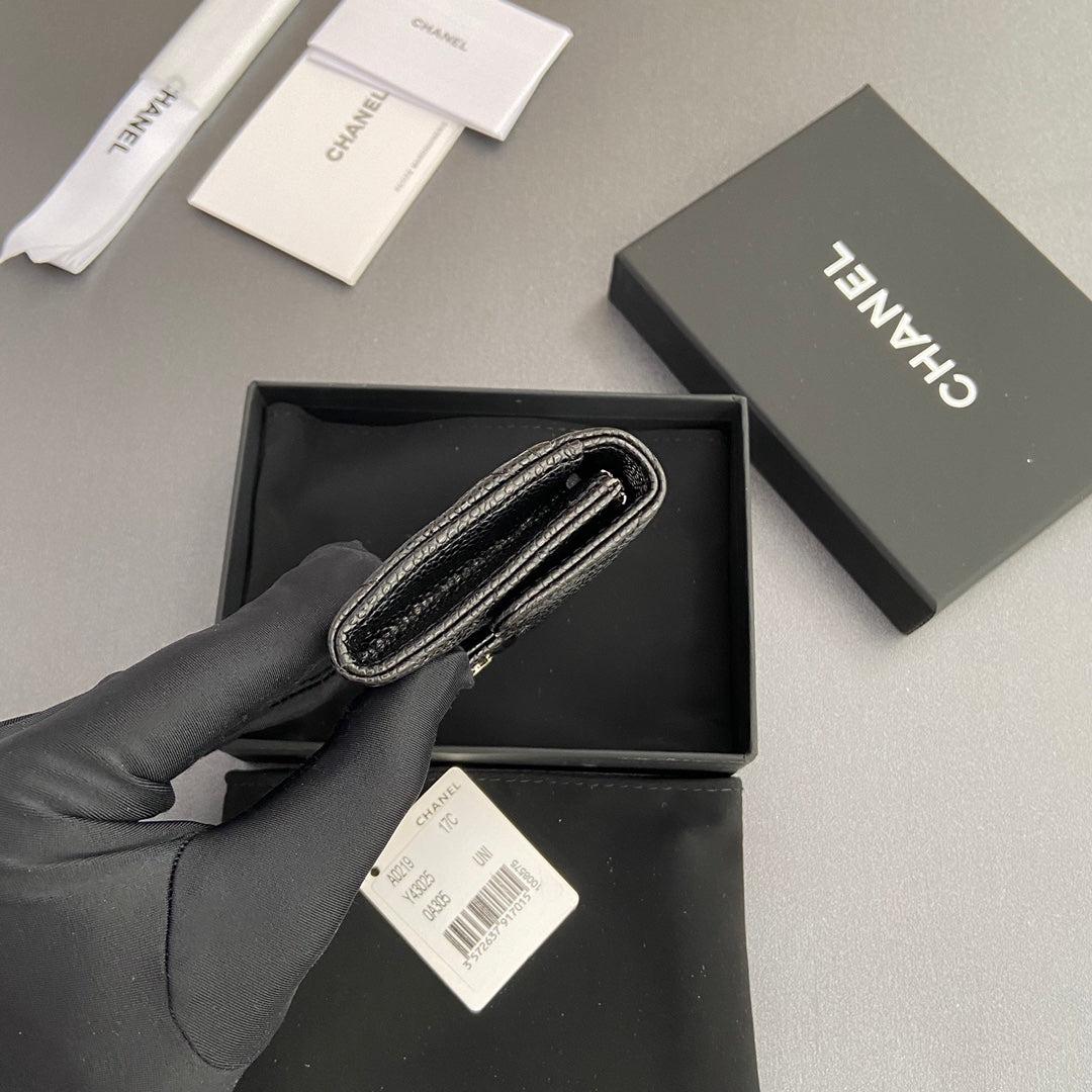 CC Zipper Flap Card Holder Black Caviar Sliver Steel 234671