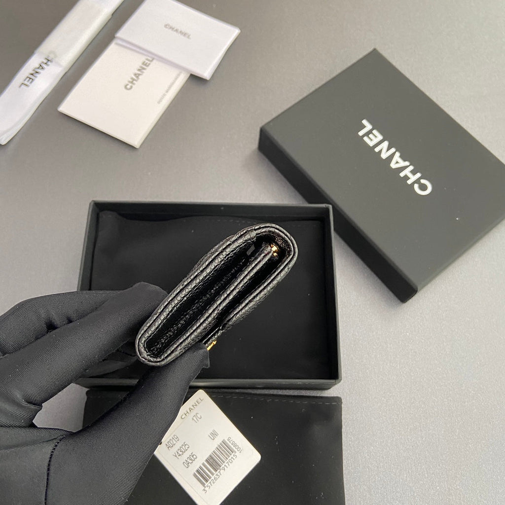 CC Zipper Flap Card Holder Black Caviar GHW 234673