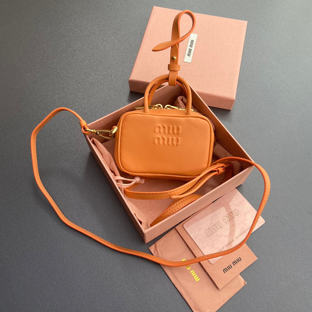 Miu 11 Orange Beau Leather Micro Bag 240361