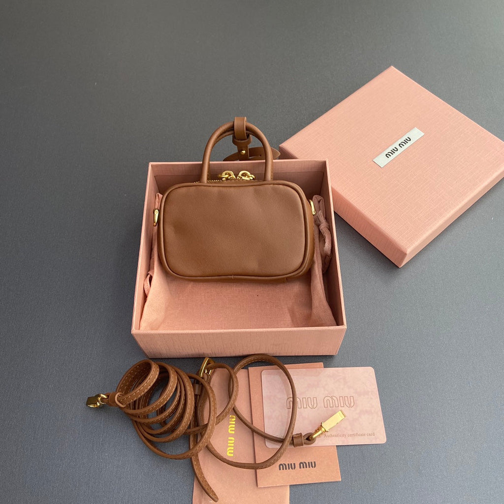 Miu 11 Cognac Beau Leather Micro Bag 240363