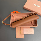 Miu Logo Wallet On A Chain 19 Lettering Cognac Calfskin 240409