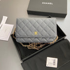 CC Woc 20cm Dark Grey Grained Calfskin Gold Hardware