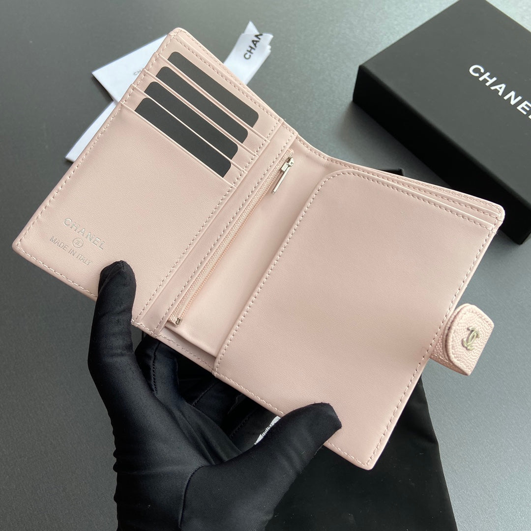 CC 96066 Compact Wallet Light Pink Caviar Sliver Steel 234619