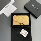 CC Hook & Chain Zipper Card Holder Yellow Caviar GHW 234715