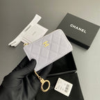 CC Hook & Chain Zipper Card Holder Light Purple Caviar GHW 234717