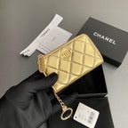CC Hook & Chain Zipper Card Holder Gold Sheepskin GHW 234721
