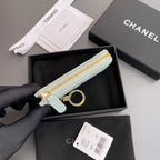 CC Hook & Chain Zipper Card Holder Light Blue Caviar GHW 234723