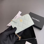 CC Hook & Chain Zipper Card Holder Light Blue Caviar GHW 234723