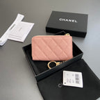 CC Hook & Chain Zipper Card Holder Light Pink Caviar GHW 234725