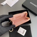 CC Hook & Chain Zipper Card Holder Light Pink Caviar GHW 234725
