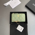 CC Hook & Chain Zipper Card Holder Light Green Caviar GHW 234727