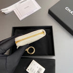 CC Hook & Chain Zipper Card Holder White Caviar GHW 234729