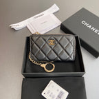 CC Hook & Chain Zipper Card Holder Black Sheepskin GHW 234737