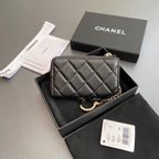 CC Hook & Chain Zipper Card Holder Black Sheepskin GHW 234737