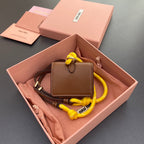 MICRO BAG 7 IN TAWNY BROWN SMOOTH LAMBSKIN YELLOW STRAP