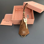 Leather Bag Charm With Key Brown Suede 240339