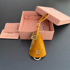 Leather Bag Charm With Key Yellow Orange Suede 240341