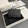 TRIOMPHE Tri-fold Wallet Black Grain Cowhide