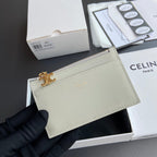 TRIOMPHE Zipped Card Holder Charms Beige Grained Cowhide