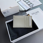 TRIOMPHE Zipped Card Holder Charms Beige Grained Cowhide