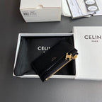 TRIOMPHE Zipped Card Holder Charms Black Grained Cowhide