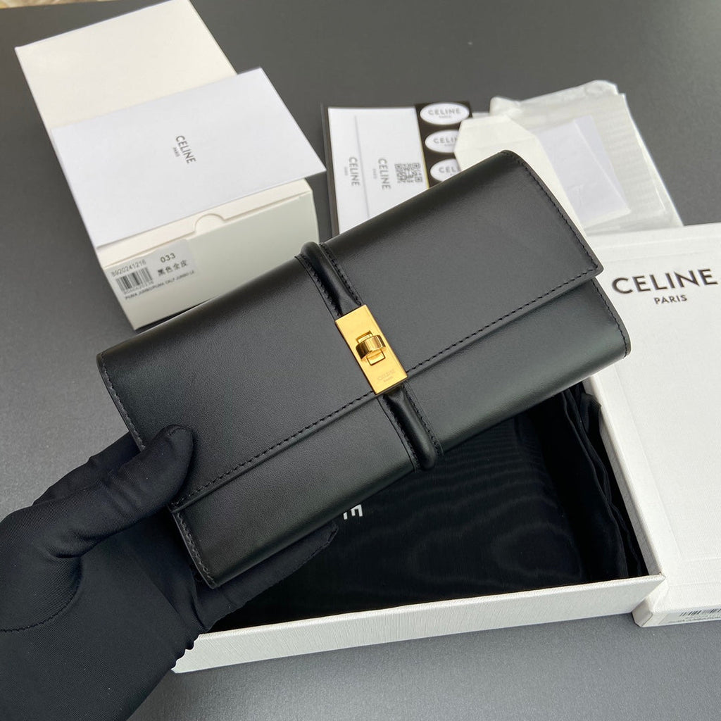 TRIOMPHE Large Wallet 16 Black Satinated Cowhide