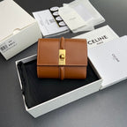 TRIOMPHE 16 Small Trifold Wallet Tan Cowhide Leather