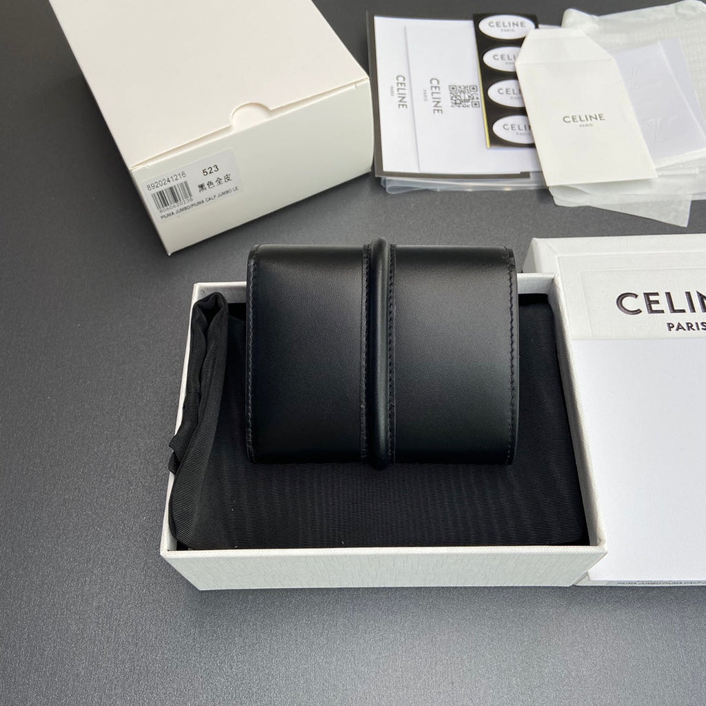TRIOMPHE 16 Small Trifold Wallet Black Cowhide Leather