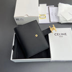 TRIOMPHE Medium Strap Wallet Black Grain Cowhide GHW