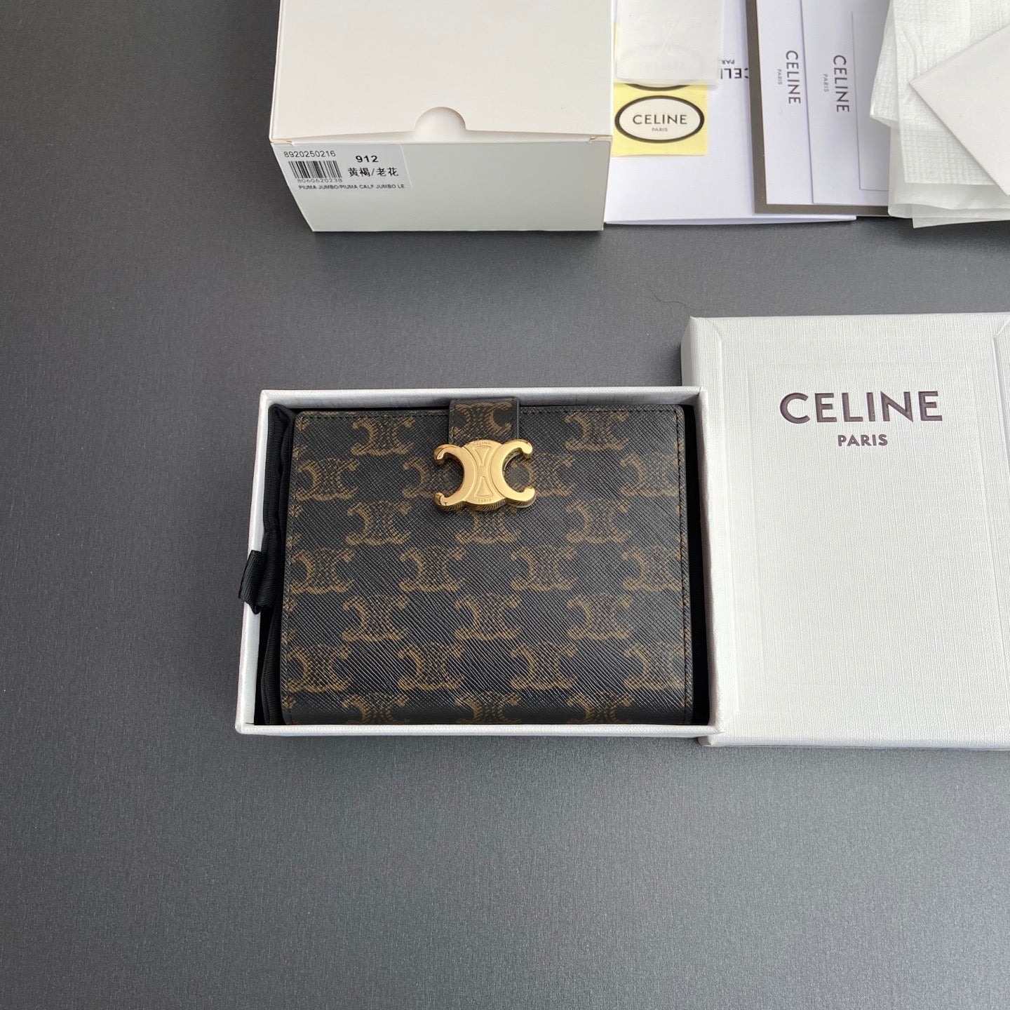 TRIOMPHE Medium Victoire Wallet Tan Cowhide&Canvas GHW