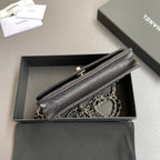 CC Wallet On Chain 20cm Black Caviar Leather Light Gold Hardware 240162