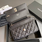 CC Wallet On Chain 20cm Black Caviar Leather Light Gold Hardware 240162