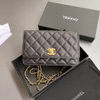 CC Wallet On Chain 20cm Black Caviar Leather Gold Hardware 240164