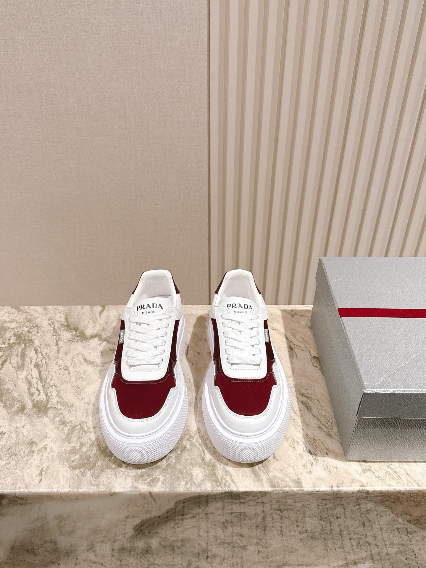 PRA 25s Low-Top Sneakers White/Burgundy Leather & Fabric 449698