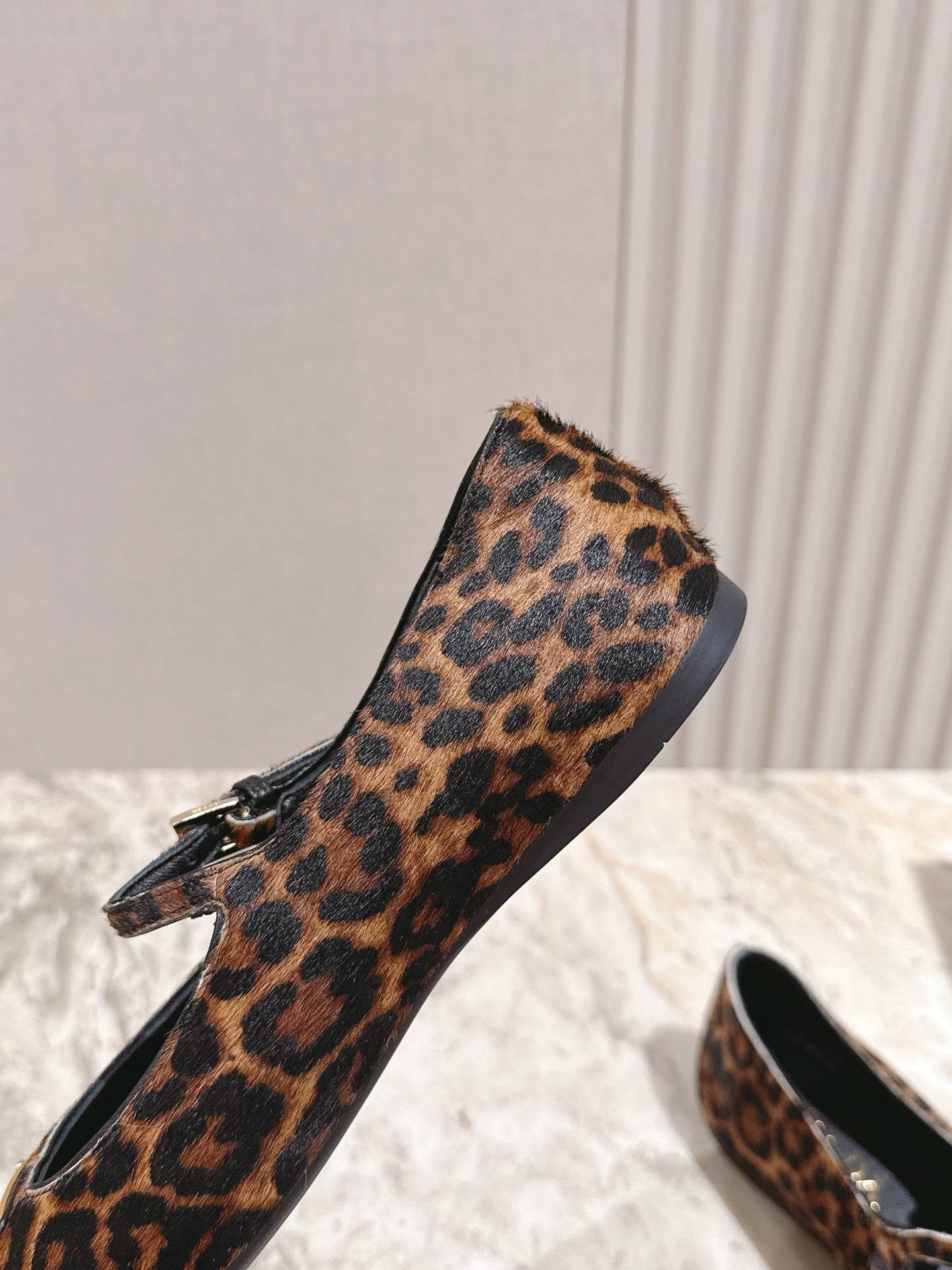 PRA 25s Ballet Flats with Small Buckle Leopard Printed Calf-hair 449706