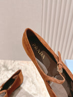 PRA 25s Ballet Flats with Small Buckle Chocolate Suede 449708