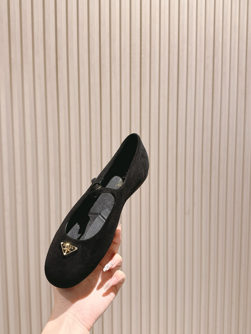 PRA 25s Ballet Flats with Small Buckle Black Suede 449710