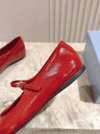 PRA 25s Ballet Flats with Small Buckle Red Shiny Cowhide 449712